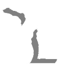 Outline map of Michigan with the Lower and Upper Peninsulas highlighted in gray against a light background.