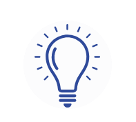 A simple blue outline of a light bulb with rays emanating from it, symbolizing an idea or inspiration, on a white circular background—an icon reminiscent of innovation at Michigan Central Station.