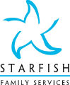 A blue outline of a starfish above the words "Starfish Family Services" in black, with "Starfish" in large font and "Family Services" in smaller font below it.